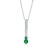 Lab-Created Emerald and White Sapphire Bar Drop Pendant in Sterling Silver