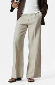 & Other Stories Pressed Crease Wide Leg Linen Trousers in White Dusty Light at Nordstrom, Size 14