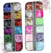 WOONEKY 2 Pack Butterfly Sequin Set 12 Colours Glitter Eyeshadow Nail Art Stickers for Parties Events