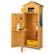 Costway Outdoor Garden Shed Wood Storage Sheds Lockable Tools House Shelter w/Shelves Table Patio Backyard