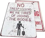 Kisangel 2pcs Weatherproof Metal Sign Vintage Private Property Warning Notice Sign for Public Place Iron Yard Garden Decor