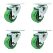 3 Inch SS Green Polyurethane Wheel Swivel Top Plate Caster Set Service Caster