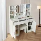 Dressing Table with Mirror and 10 LED Lights, Makeup Vanity with 3 Drawers Stool