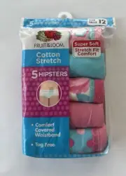 Fruit Of The Loom Girl Size 12 Hipster Briefs Underwear Panties 5 Pair NWT. BTS