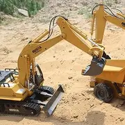 [HuiNa] Children's Electric Toy Car Excavator 1:18 11 Channel Multifunction Functional Remote Control Bulldozer Vehicle for Boy Toy Gift