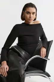 Compact Knit Wool Look Drop Shoulder Top