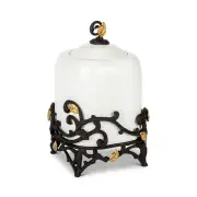 GG Collection SMALL White Stoneware Canister w/Metal & Gold Leaf Base NEW+ VHTF