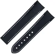 [GUMMMY] 20mm Black White Line High Density Nylon Cowhide Watchbands For Omega AT150 Seamaster 300 Planet Ocean De Ville Speedmaster Curved End Watch Band