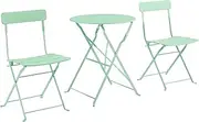 [Crosley Furniture] Karlee 3-Piece Indoor Outdoor Bistro Set, Retro Metal Folding Patio Table and Chairs, Mint