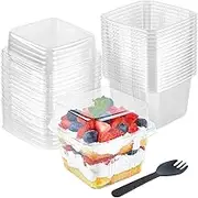 PENGQIMM 50Pcs Plastic Dessert Cups with Lids,240ml Reusable Plastic Dessert Cups Clear Dessert Bowls Cheesecake Pots Containers for Cupcake,Pudding,Snacks,Yogurt,Parfait,Fruits,Mousse Party,Birthday