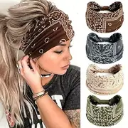 4-Pack Women's Yoga Headbands, Sweat-Absorbing Elastic Sports Hairbands, Stretchy Workout Head Wraps for European and American Style