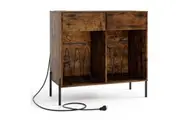 Giantex Record Player Stand Record Storage Table w/Power Outlets Turntable Display Shelf Brown