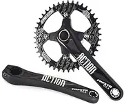 Bicycle Crankset, Mountain Bike Crankset 32T/34T/36T/38T/40T/42T Narrow Wide Tooth Round Black Chainring 104BCD with Bottom Bracket 170/172.5/175mm Hollow Integrated Crank Arm