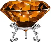 Hiziwimi 60mm Large Crystal Diamond Paperweight with Stand Jewels Wedding Decorations Centerpieces Home Decor (2.36 in, Amber)