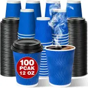 Disposable to Go Coffee Cups with Lids 12 Oz 100 Pack Double Wall Ripple Coffee