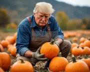 PRESIDENT DONALD TRUMP PICKING PUMPKINS AT THE PUMPKIN PATCH 8X10 PHOTO