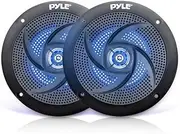 Low-Profile Waterproof Marine Speakers - 100W 4 Inch 2 Way 1 Pair Slim Style Waterproof Weather Resistant Outdoor Audio Stereo Sound System w/Blue Illuminating LED Lights - Pyle (Black)