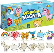 JOYIN 12 pcs Fantasy Wooden Magnets, Kids Unicorn Painting Craft, Spring and Rainy Day Activities School Art Projects, Toys for Kids Aged 3+ Birthday Easter