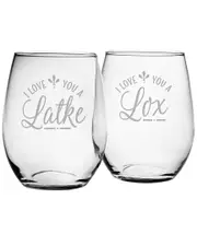 Susquehanna Set of 2 Lox & Latke 21oz Stemless Wine Glass