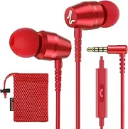LUDOS OMNITONE Wired Earbuds in-Ear Headphones, Earphones with Microphone, 5 Years Warranty, Noise Isolation Corded for 3.5mm Jack Ear Buds for iPhone, iPad, Samsung, Laptop, Gaming, Sports - Red