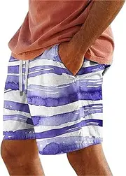 [Generic] Men's Summer Scenery Quirky Digital Print Drawstring with Elastic Waist Casual Fashion Beach Shorts Mens Board Shorts Size 34