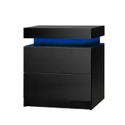 Oikiture Bedside Tables Set of 2 LED Nightstand Cabinet 2 Drawers Side Table