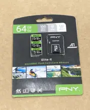 PNY 64GB Elite-X Class 10 U3 V30 microSDXC Flash Memory Card 3 Pack 100MB/s NEW