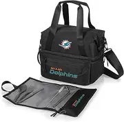 PICNIC TIME NFL Miami Dolphins Tarana Lunch Bag Cooler with Utensils Made from Recycled Material, Lunch Box with Picnic Set, Upcycled Lunch Cooler Bag, (Carbon Black)