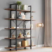 Vintage Industrial 5-Tier Bookshelf - 72H x 12W x 47L - Retro Brown