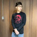 美國百分百【全新真品】DIESEL 薄長袖 T恤 上衣 T-SHIRT LOGO 長T 男衣 棉T 黑色 S號 AN78