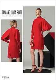 Vogue 1565 Misses' Full Sleeves High Neck Dress Sewing Pattern - Size 6-8-10-12-14