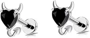 [OIDIMS] 18G Little Devil Heart Lip Ring Stainless Steel Cubic Zirconia Labret Jewelry for Monroe Medusa Tragus Nose Conch Helix Hypoallergenic Cartilage Earring Stud Bar Body Jewelry for Women