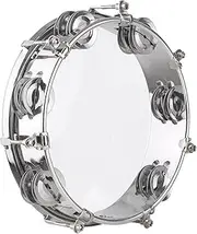 Tambourine, Double Row Jingles Hand Tambourine Plastic Handheld Percussion Instrument with Metal Cymbals for Dancing Singing Parties Kids Games Music Class (8in)