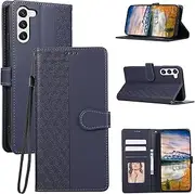 [Asuwish] Mobile Phone Case for Samsung Galaxy S23 5G Case with Screen Protector Card Slot Foldable Leather Wallet Stand S 23 23S S23 Mobile Phone Cases Protective Glass Phone Case Blue