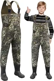[Gonex] Kids Chest Waders Neoprene Fishing Hunting Waders Waterproof Insulated Rubber Boots for Children Boys Girls Camo, Size 6/7