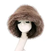 Bucket Hat Oversized Fluffy Wide Brim Soft Thickened Ear Protection Faux Fur Winter Thermal Women Fisherman Cap For Daily Life Light Brown