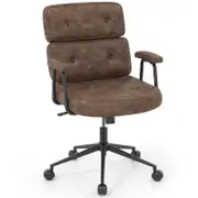 Costway Swivel Office Chair PU Leather Upholstered Armchair Brown