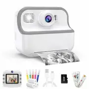 Kids Camera Instant Print Toys Toddler Cameras Printing Photos,1080P Video Cameras,12Mp Children Digital Selfie Camera with 32G Card,Age 3+ (White)