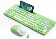 Wireless Keyboard and Mouse Combo, Retro Wireless Keyboard with round Keycaps, 2