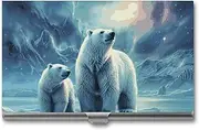 [RKJVB] Business Card Holder Polar Bears Northern Lights Slim Business Card Case Professional Name Card Holders Purse Name Card Organizer Minimalist Pocket Card Cases for Men Women