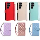 Strap Grid Leather Wallet Flip Phone Case for Samsung S24 S23 S22 S21 S20 Ultra