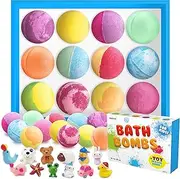 Bath Bombs for Kids with Toys Inside Set of 12 Organic & Natural Bubble Kids Bath Bombs, Fizz Bath Bombs for Kids Girls & Boys & Women Moisturize Dry Skin, Gentle and Kid Safe