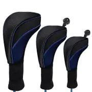 3pcs Golf Head Covers Driver Fairway Woods Headcovers Golf Accessories blue/black