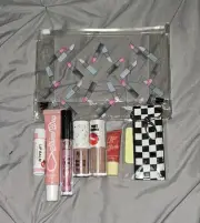 PVC Makeup Bag + Lip Products Bundle- Lip Balm, Gloss + Lip Balm Holder Keychain
