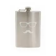 Glasses with Mustache #1 - Hipster Style Fancy Goofy -8 oz etched flask