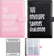 2PCS 100 Envelopes Money Saving Challenge, Envelopes Challenge Binder, Achieving Financial Goals with a Budget Binder and Cash Envelopes, Successfully Reach Your Savings Goals of $5,050 (Pink+Black)