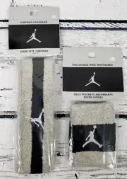 Vintage Nike Michael Jordan Jumpman Headband & Wrist Bands Gray, Black & Silver