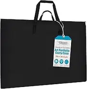 ZKOO Art Portfolio Bag, 24 x 36 Extra Large Light Weight Art Portfolio Case Shoulder Strap, Handle, Waterproof Nylon, Artwork Storage Box Ideal for Artwork, Canvas, Poster, Sketching, Drawing (Black)