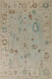 Geometric Floral Oushak Light Blue Area Rug Turkish Handmade Wool Carpet 8'x10'