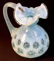 Fenton Art Glass Blue Topaz Opalescent Coin Dot Pitcher